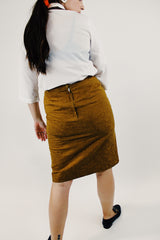 Vintage brown high waist midi skirt with floral embroidery back
