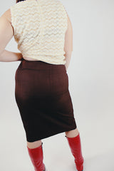 chocolate brown high waist midi skirt vintage women's