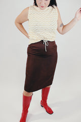 chocolate brown high waist midi skirt vintage women's