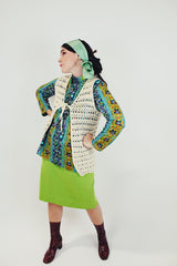 white sleeveless tie front crochet vest women's vintage front