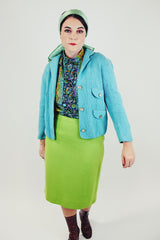 blue shetland wool cardigan with front pockets and silver button women's vintage