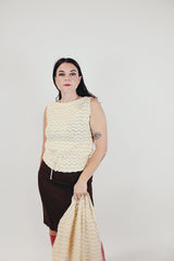 white cashmere sleeveless top and matching open cardigan vintage women's