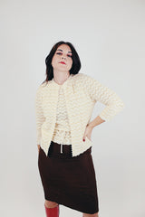 white cashmere sleeveless top and matching open cardigan vintage women's