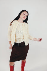 white cashmere sleeveless top and matching open cardigan vintage women's