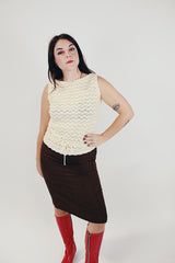 white cashmere sleeveless top and matching open cardigan vintage women's