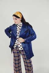 women's vintage blue leather wrap jacket side