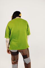 women's vintage green pullover sweater with slight v neck and side slits back