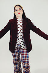 women's vintage maroon corduroy blazer with two button closure front