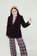 women's vintage maroon corduroy blazer with two button closure front