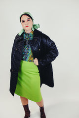 women's vintage black quilted puffy pea coat front