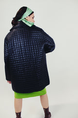 women's vintage black quilted puffy pea coat back