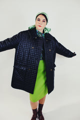 women's vintage black quilted puffy pea coat front