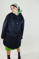 women's vintage black quilted puffy pea coat front
