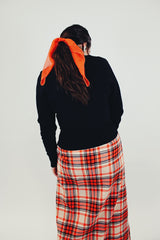 long sleeve black wool pullover vintage women's sweater with cream wool embroidered neckline