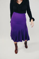 women's vintage bright purple wool skirt high waist with ruffle hem