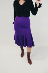 women's vintage bright purple wool skirt high waist with ruffle hem