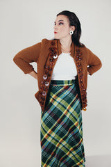 women's vintage 1950's knitted open cardigan with amber circle embellishments sewn on