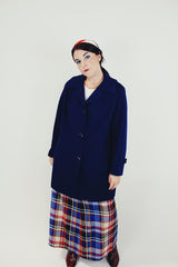 polyester ribbed navy long jacket with front pockets women's vintage 1960's