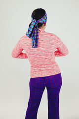 bright red pink and white heathered tight fitting turtleneck long sleeve zipper in back women's vintage