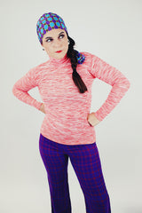 bright red pink and white heathered tight fitting turtleneck long sleeve zipper in back women's vintage