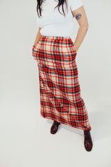 women's vintage long pendleton wool skirt red white and black plaid print