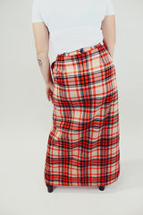 women's vintage long pendleton wool skirt red white and black plaid print