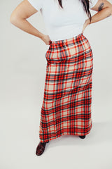 women's vintage long pendleton wool skirt red white and black plaid print