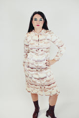 women's vintage nordstrom white silk dress with brown pattern buttons up the front long sleeve midi length with collar