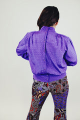 long sleeve purple mock neck 80's women's vintage blouse