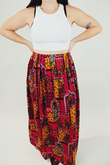pink paisley printed women's maxi skirt vintage 1960's