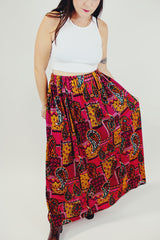 pink paisley printed women's maxi skirt vintage 1960's