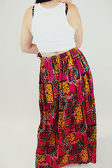 pink paisley printed women's maxi skirt vintage 1960's