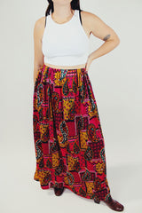 pink paisley printed women's maxi skirt vintage 1960's