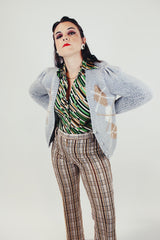 grey argyle printed women's cardigan sweater vintage 1970's