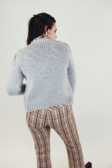 grey argyle printed women's cardigan sweater vintage 1970's