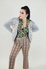 grey argyle printed women's cardigan sweater vintage 1970's