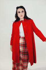 women's vintage 1960's red velvet coat peter pan collar