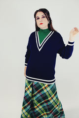 vintage women's pullover sweater jantzen nfl mock neck navy and green