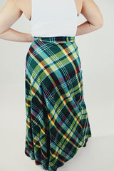 green plaid maxi wool skirt women's vintage 1970's