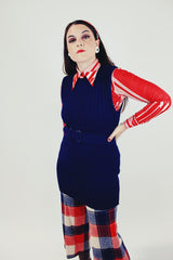 navy long sweater vest with matching belt women's vintage