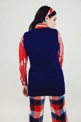 navy long sweater vest with matching belt women's vintage