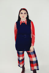 navy long sweater vest with matching belt women's vintage