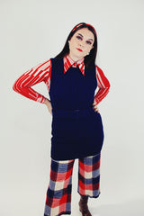 navy long sweater vest with matching belt women's vintage