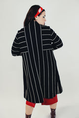 long black coat with white stripes and gold buttons women's vintage mandarin collar