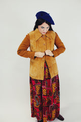 suede and knit vintage women's 1970's jacket with collar and buttons