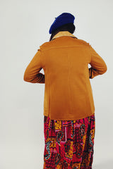 suede and knit vintage women's 1970's jacket with collar and buttons