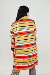 yellow, red, white, and black striped pea coat women's vintage 1960's 3/4 arm length