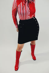 black wool mini skirt with side pocket and poppers women's vintage