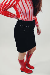 black wool mini skirt with side pocket and poppers women's vintage