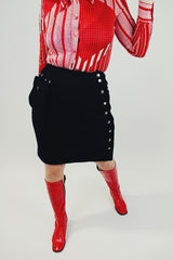 black wool mini skirt with side pocket and poppers women's vintage